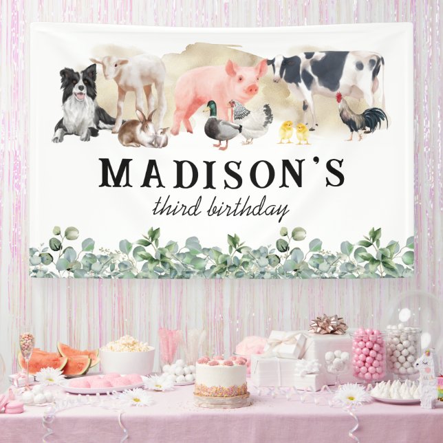 Banderoles Aquarelle Animaux de ferme fête d'anniversaire (Fête)