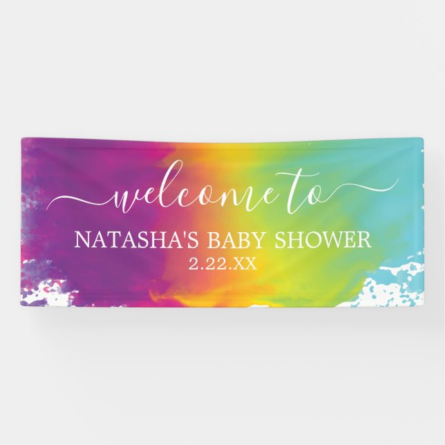 Banderoles Aquarelle arc-en-ciel Bienvenue au Baby shower (Horizontal)