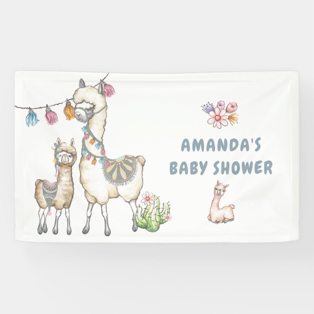 Banderoles Aquarelle Baby shower à thème Llama (Horizontal)