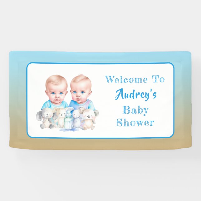 Banderoles Aquarelle Baby shower du garçon Twin Animaux (Horizontal)