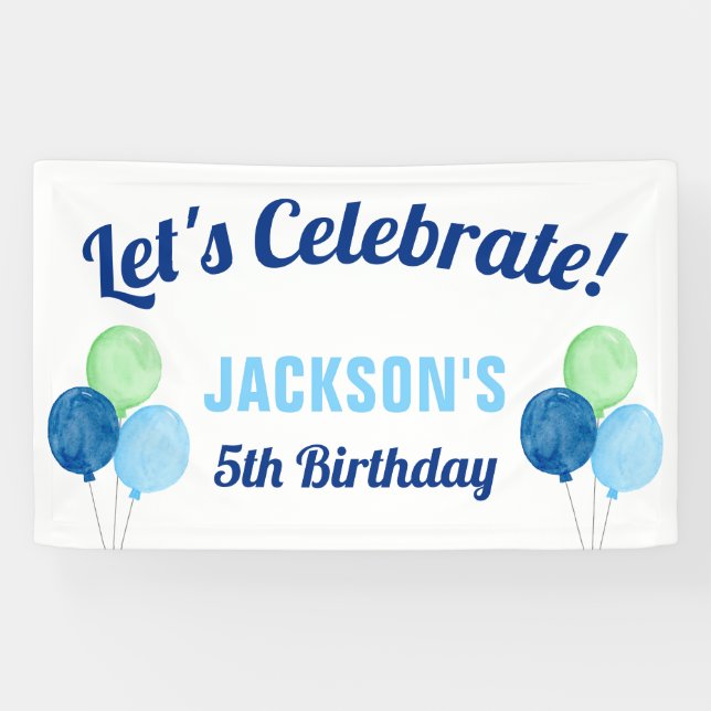 Banderoles Aquarelle Ballons Garçon Anniversaire (Horizontal)