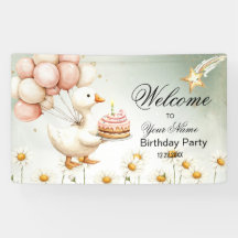 Aquarelle Bébé Oie blanche fête d'anniversaire