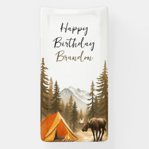 Banderoles Aquarelle Blanc Rustique Bois Camping Anniversaire
