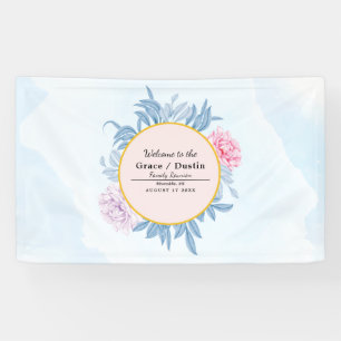 Banderoles Aquarelle bleu Dusty Succulente Réunion familiale
