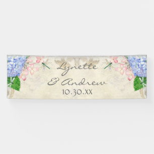 Banderoles Aquarelle bleue de libellule d'hortensia de jardin