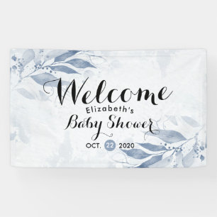 Banderoles Aquarelle bleue Feuille Baby shower Floral Bienven