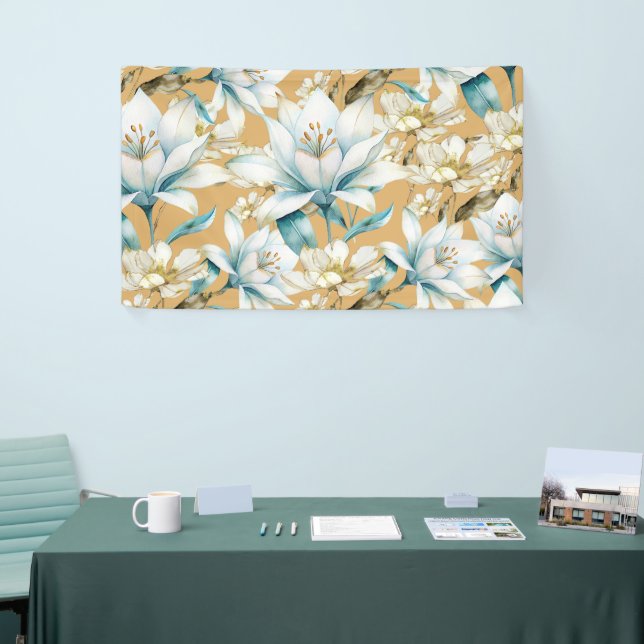 Banderoles Aquarelle botanique bleu blanc lily floral (Salon professionnel)