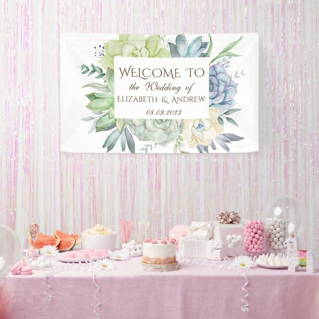 Banderoles Aquarelle Cactus Mariage de succulents (Fête)