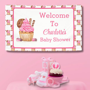 Banderoles Aquarelle Cupcake Rose Avec Chocolat Baby Welcom