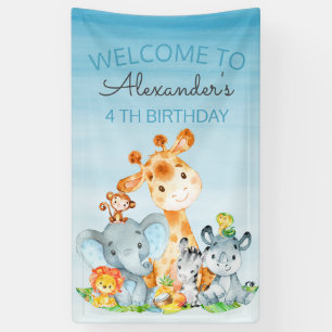Banderoles Aquarelle Cute Safari Jungle Animaux Anniversaire