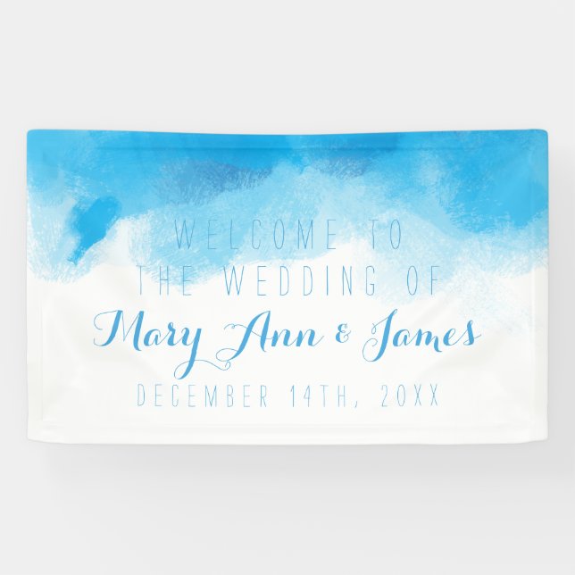 Banderoles Aquarelle de bleu d'accueil de mariage de bord de (Horizontal)