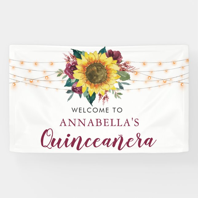 Banderoles Aquarelle de tournesol Lumières florales Quinceane (Horizontal)