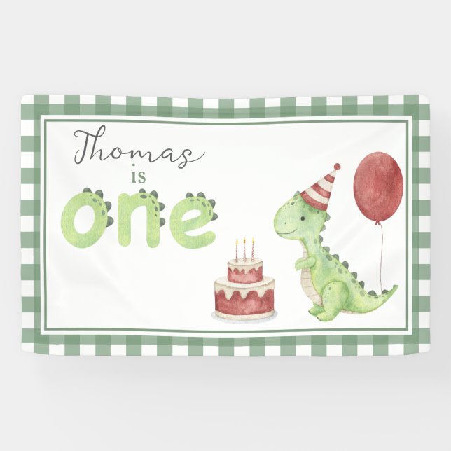 Banderoles Aquarelle Dinosaur 1er anniversaire Bienvenue (Horizontal)