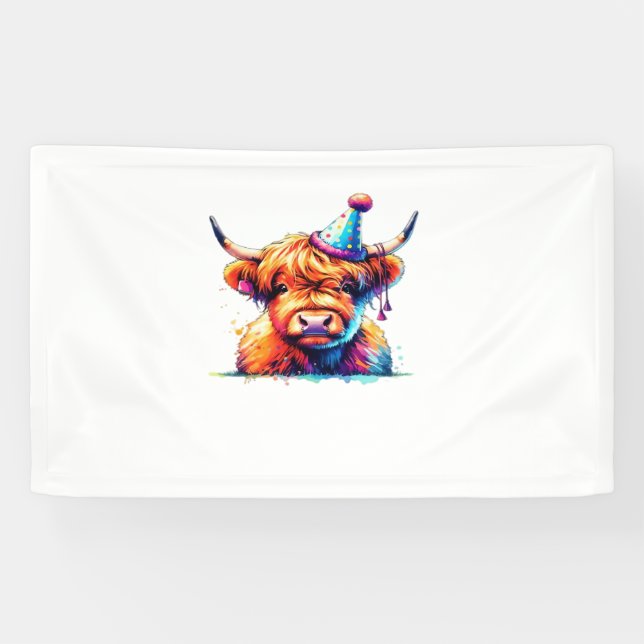 Banderoles Aquarelle écossaise Highland Cow Anniversaire Esse (Horizontal)