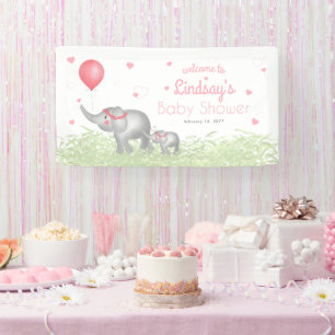 Banderoles Aquarelle Elephant Pink Heart Baby shower Bienvenu