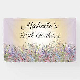 Banderoles Aquarelle Fleur sauvage soleil violet Anniversaire