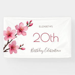 Banderoles Aquarelle Fleurs de cerisier rose blanc