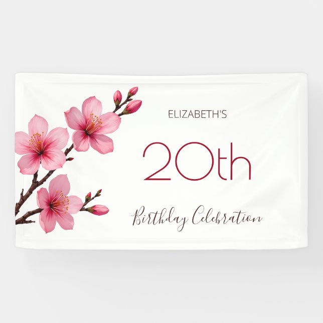 Banderoles Aquarelle Fleurs de cerisier rose blanc (Horizontal)