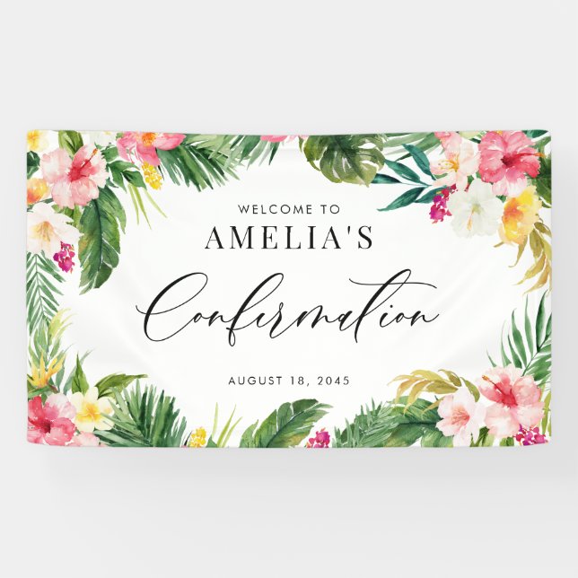 Banderoles Aquarelle Fleurs tropicales Confirmation du cadre (Horizontal)
