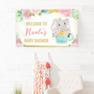 Banderoles Aquarelle Floral Cute Elephant Baby shower