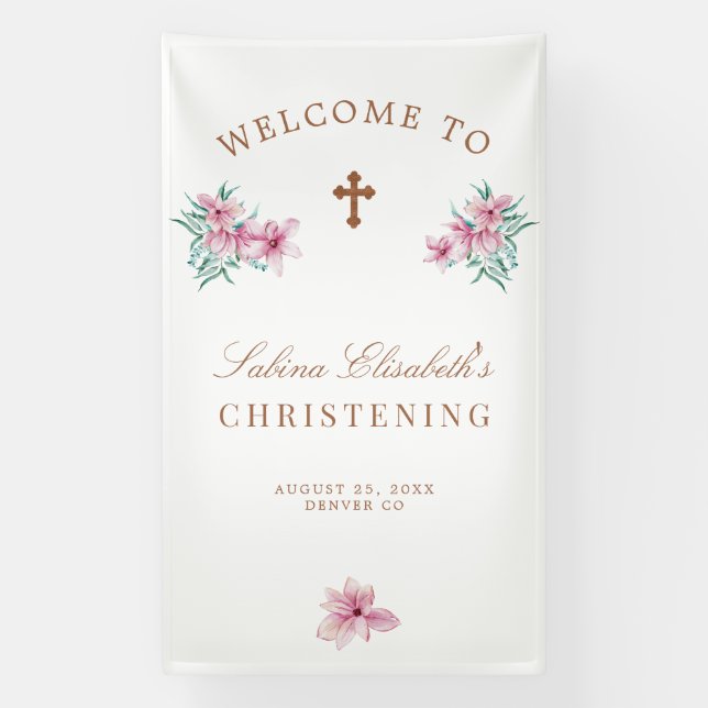 Banderoles Aquarelle florale rose Symbole de bienvenue (Verticale)