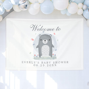 Banderoles Aquarelle Gris Ours Baby shower garçon