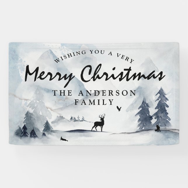 Banderoles Aquarelle hiver Bois Joyeux Noël (Horizontal)