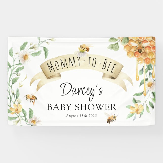 Banderoles Aquarelle maman-abeille Miel Baby shower élégant (Horizontal)