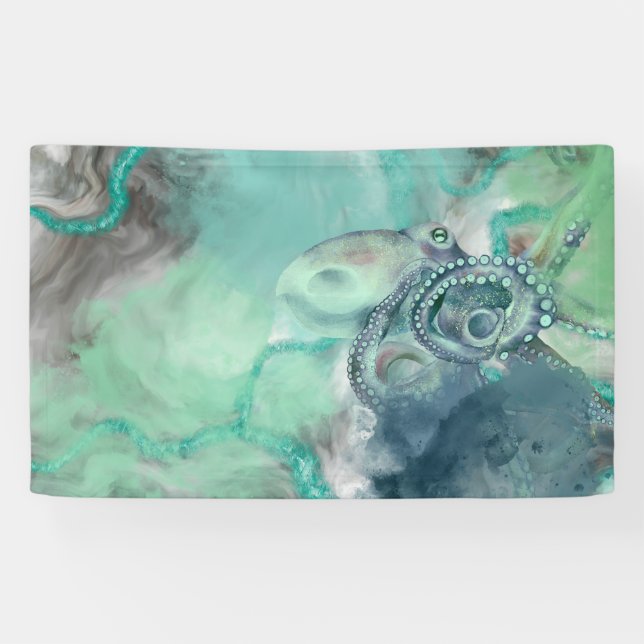 Banderoles Aquarelle marine Aqua Ocean Octopus (Horizontal)