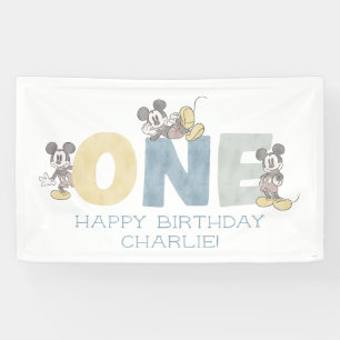 Banderoles Aquarelle Mickey Mouse Premier anniversaire