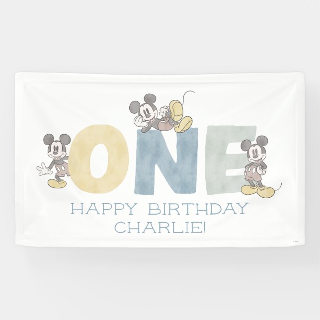 Banderoles Aquarelle Mickey Mouse Premier anniversaire (Horizontal)