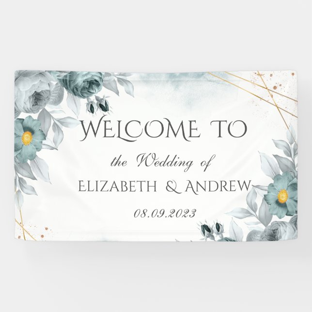 Banderoles Aquarelle Mint Roses verts (Horizontal)