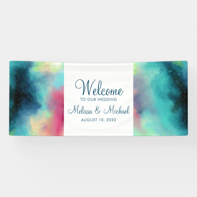 Banderoles Aquarelle moderne Green & Red Space Nebula (Horizontal)