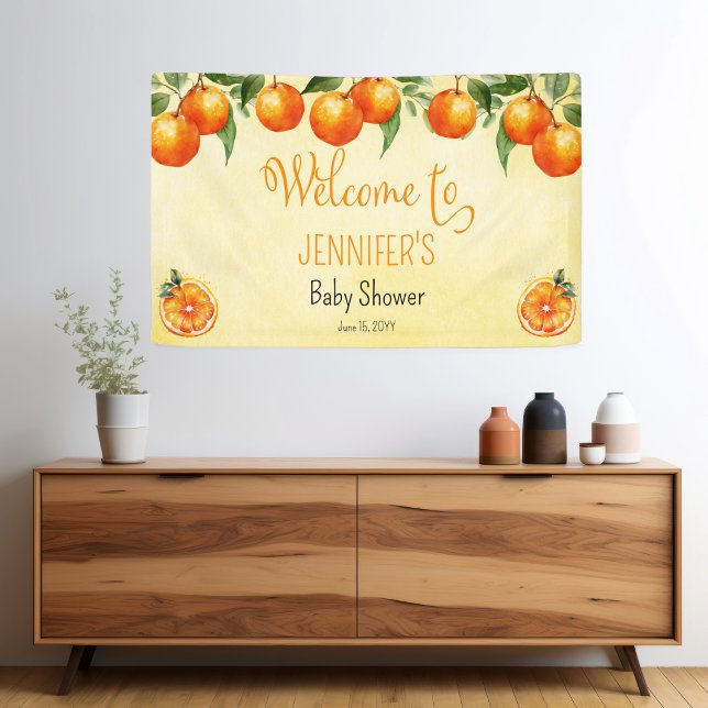 Banderoles Aquarelle Orange Citrus Bienvenue Au Baby shower ("Welcome" Orange Clementine Citrus Baby Shower Banner)