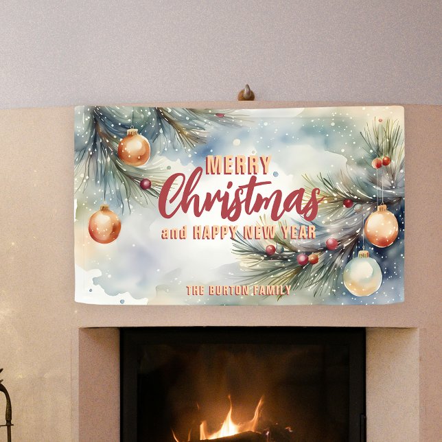 Banderoles Aquarelle Ornements de Noël et Branches de pins (Créateur téléchargé)