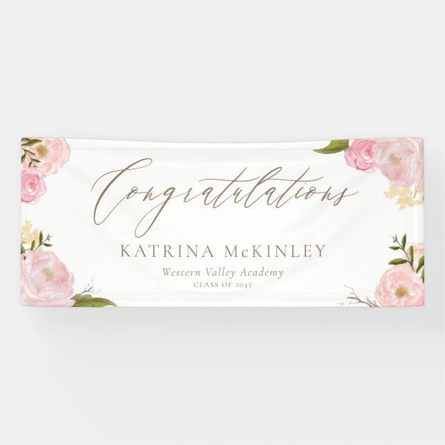 Banderoles Aquarelle Peonies rose pâle et Rose Graduation (Horizontal)