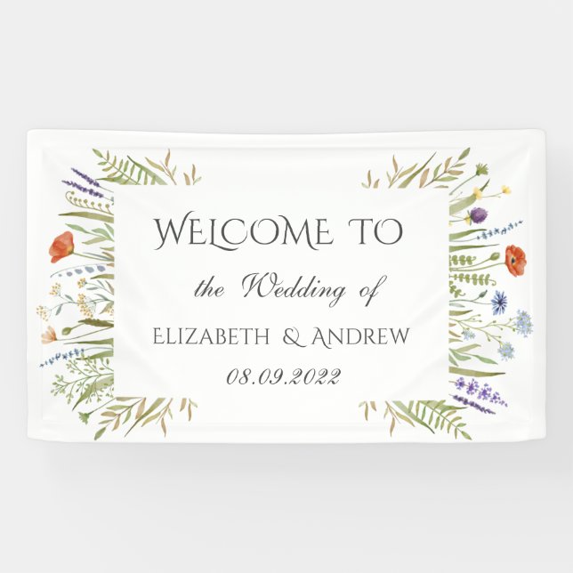 Banderoles Aquarelle Petit Fleur sauvage Mariage de trame de  (Horizontal)