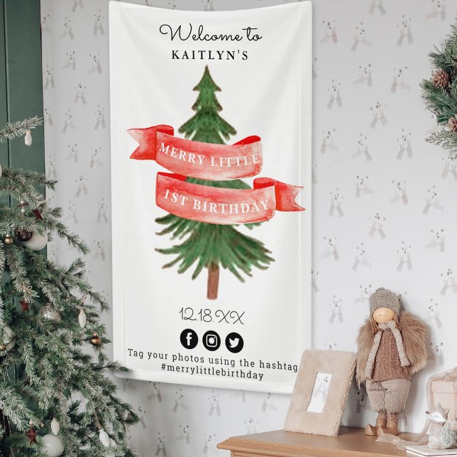 Banderoles Aquarelle Pine Arbre Joyeux Petit Anniversaire (Créateur téléchargé)