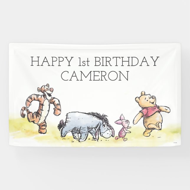 Banderoles Aquarelle Pooh et Pals Premier anniversaire (Horizontal)