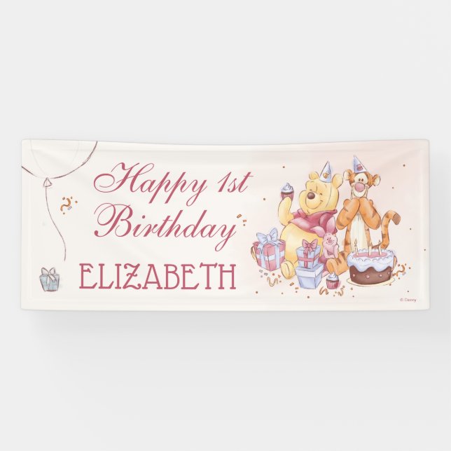 Banderoles Aquarelle Pooh & Friends | Premier anniversaire (Horizontal)