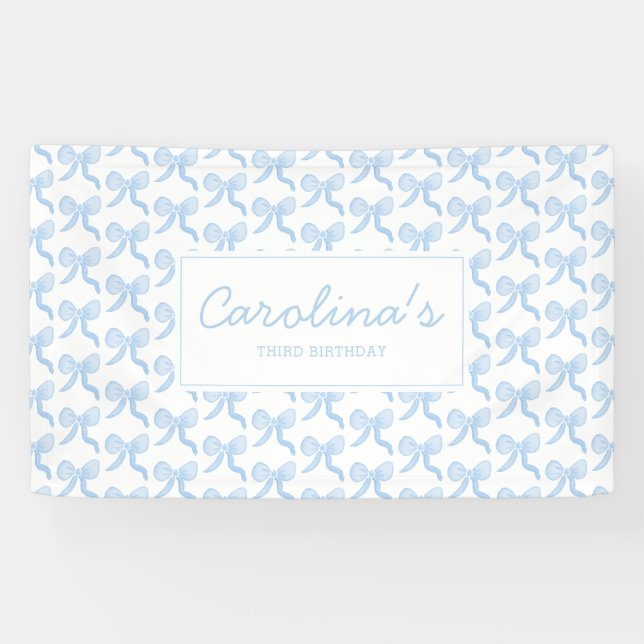 Banderoles Aquarelle Preppy Blue Aquarelle Bows Personnaliser (Horizontal)