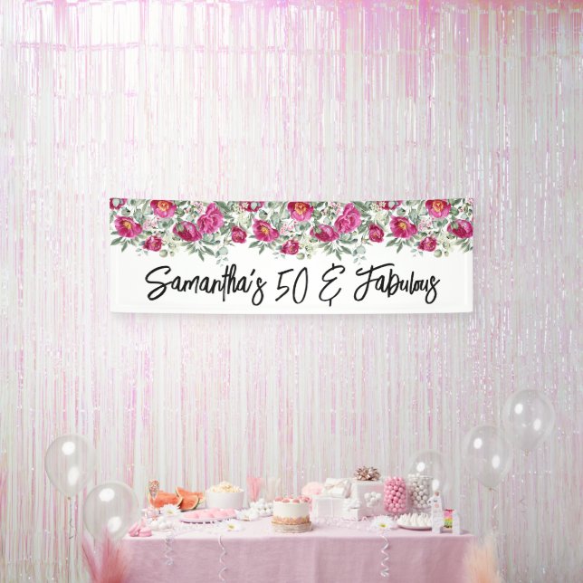 Banderoles Aquarelle rose chaud Peonies 50 & Fabulous Long (Fête)