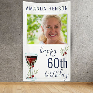 Banderoles Aquarelle Rose de vin rouge Photo 60e anniversaire