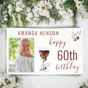 Banderoles Aquarelle Rose de vin rouge Photo 60e anniversaire