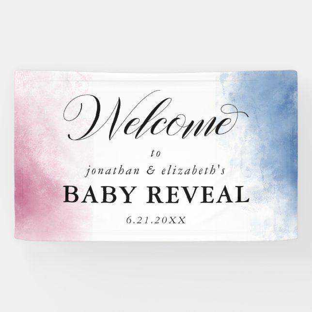 Banderoles Aquarelle rose et bleu Révélation de genre Bienven (Horizontal)