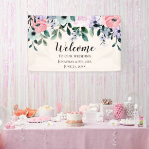 Banderoles Aquarelle rose et violet Mariage à la frontière fl