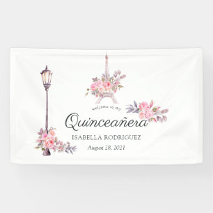 Banderoles Aquarelle rose florale Vintage Paris Quinceañera