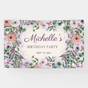 Banderoles Aquarelle rose Lilac pourpre Aquarelle Florale Ann
