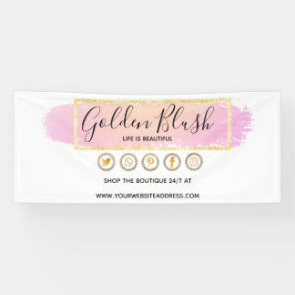 Banderoles Aquarelle rose pâle & Or moderne Géométrique Chic