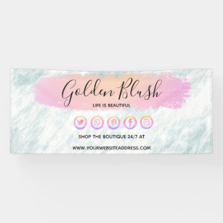 Banderoles Aquarelle rose pâle & Or moderne Géométrique Chic